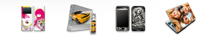 Produktabbildungen: DesignSkins® Vinylfolien für verschiedene Produkte